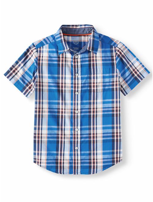 Wonder Nation Short Sleeve Plaid Button-Up Shirt (Little Boys, Big Boys, & Husky)