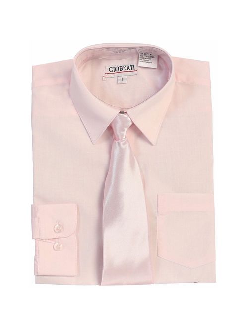Gioberti Little Boys Pink Solid Color Shirt Tie Formal 2 Piece Set