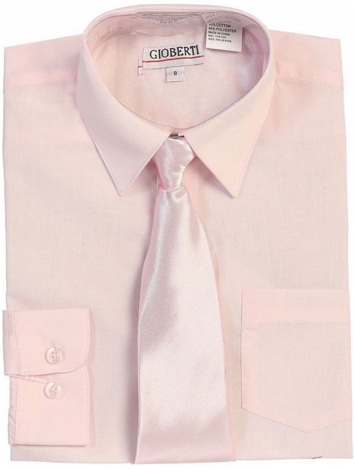 Gioberti Little Boys Pink Solid Color Shirt Tie Formal 2 Piece Set