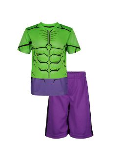 Avengers Hulk Little Boys' Athletic T-Shirt & Mesh Shorts Set, Green/ Purple (7)