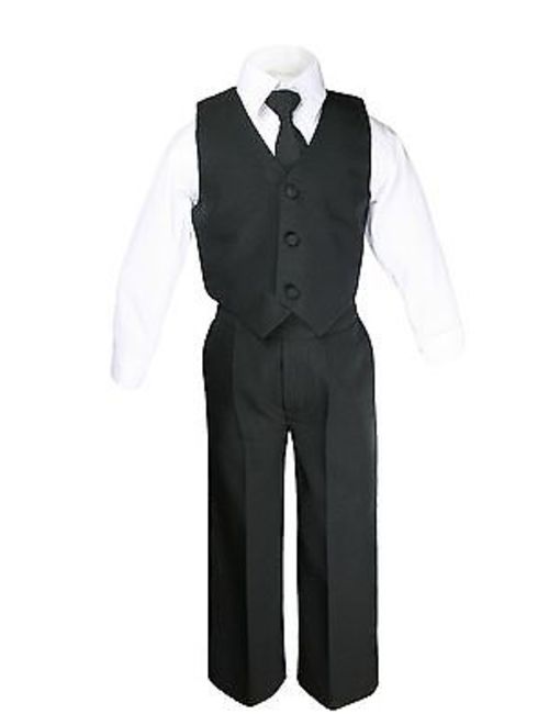 6pc Baby Boy Kid Teen Extra Bow tie Wedding Formal BLACK Vest Necktie Suits S-20