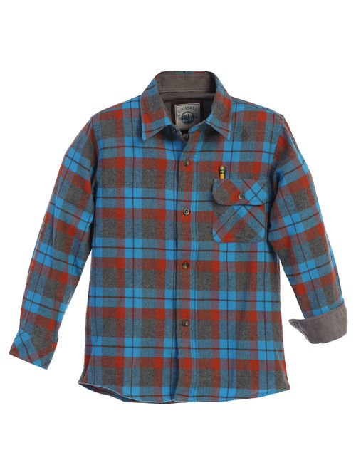 Gioberti Big Boy's Single Pocket Flannel Shirt with Corduroy Contrast