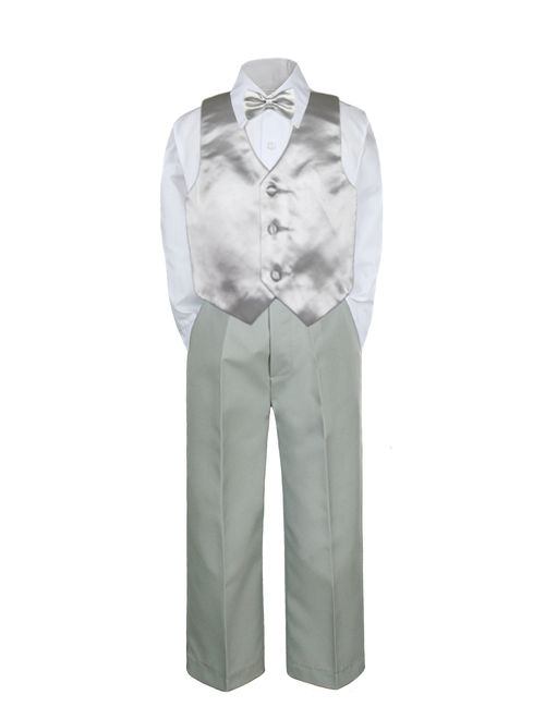 3PC Shirt Gray Pants Bow tie Set Baby Boy Toddler Kid Formal Suit Sm-7