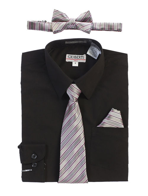 Gioberti Boy's Long Sleeve Dress Shirt + Stripe Zippered Tie Set