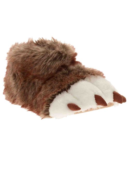Boys Fuzzy Brown & White Bear Paw Claw Slippers House Shoes
