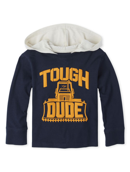 The Children's Place Long Sleeve 'Tough Dude' Bulldozer Graphic Hooded T-Shirt (Baby Boys & Toddler Boys)