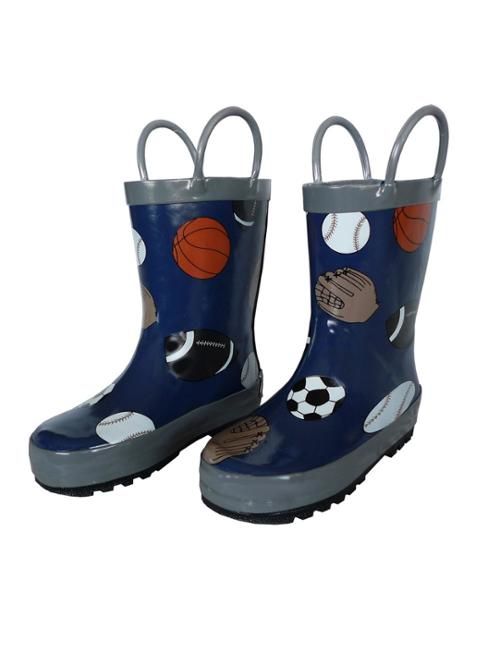 Navy Sports Balls Boys Rain Boots 11-3