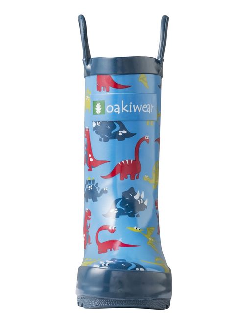 Blue Dinosaurs Loop Handle Rubber Rain Boots (Dinosaurs / 12T)