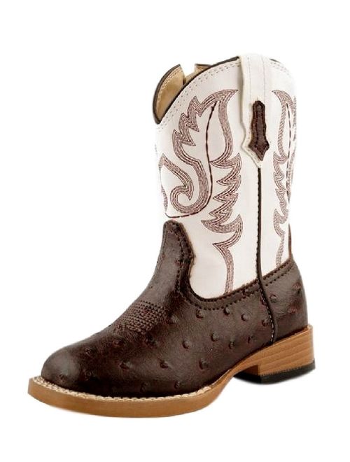 Roper Western Boots Boys Faux Ostrich Brown 09-017-1900-0049 BR