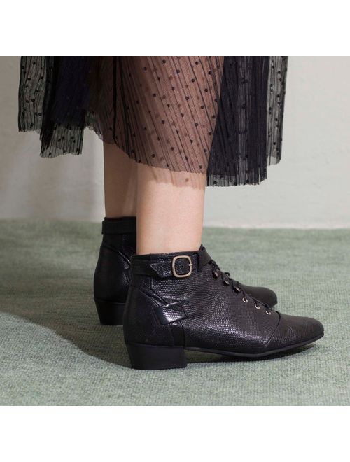 Black Leather Ankle Boots with Lace Up, Zoey // Free Shipping