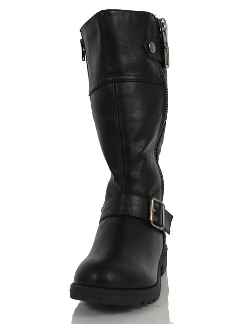Soda Kid's Tummy Faux Leather Side Zipper Buckle Knee High Riding Boots