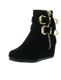 LINK PEGGY-90K Children Girl's Wedge Heel Double Straps High Top Ankle Booties