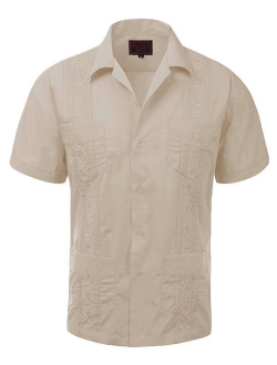 Guayabera Men's Cuban Beach Wedding Short Sleeve Button-Up Casual Dress Shirt