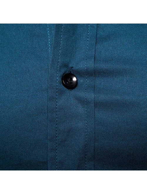 Manwan walk Men's Slim Fit Business Cotton Long Sleeves Solid Button Down Dress Shirts