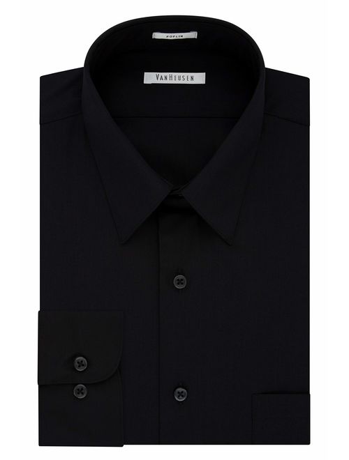 Van Heusen Poplin Solid Black Long Sleeve Dress Shirt Regular Fit Men's 