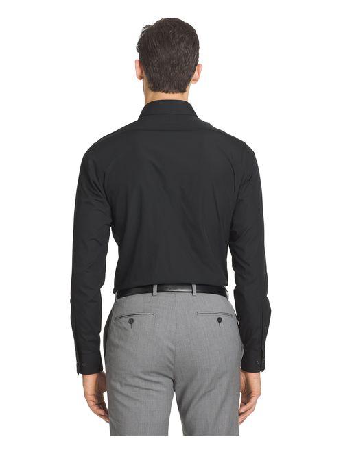 Van Heusen Men's Black Fitted Poplin Solid Long Sleeve Dress Shirt