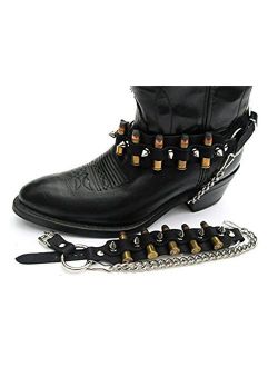 Biker Boots Boot Chains Black Topgrain Leather with Spikes & Bullets