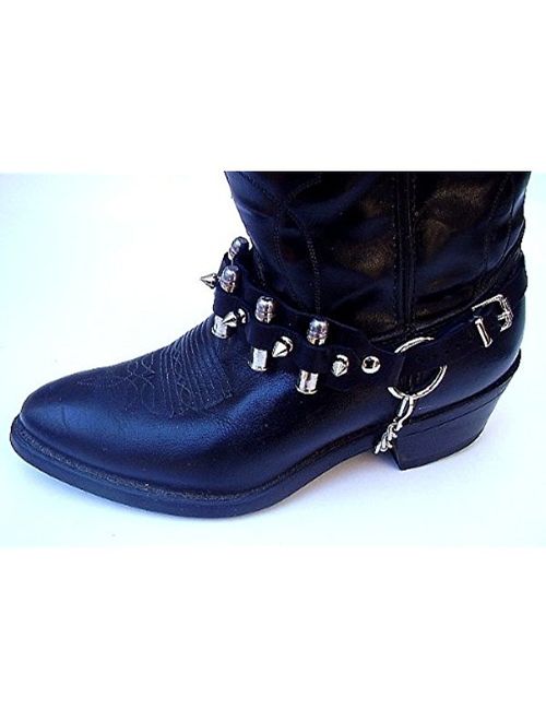 Biker Boots Boot Chains Black Topgrain Leather with Spikes & Bullets