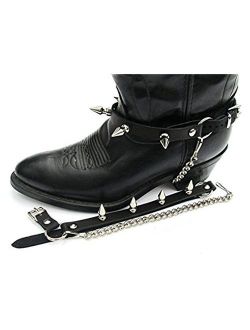 Biker Boots Boot Chains Black Topgrain Cowhide Leather with Big 1" Metal Spikes