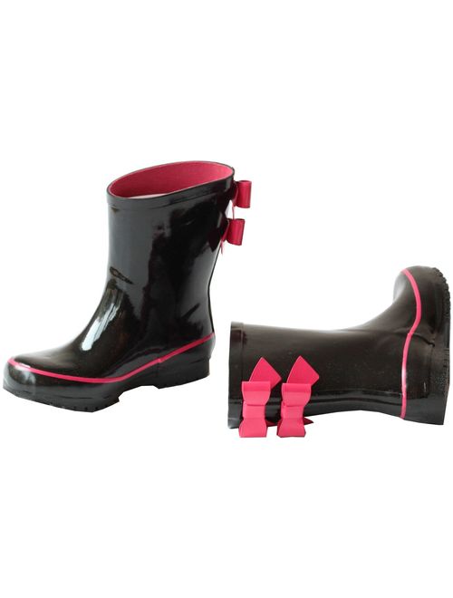 Little Big Girls Black Fuchsia Double Bow Rain Boots 11-4 Kids