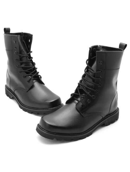 Men's Safety Steel Toe Black Military Boots Lace Up Tactical Boots Leather High Top Steel Head Work Shoes for Outdoor Training Climbing Hiking