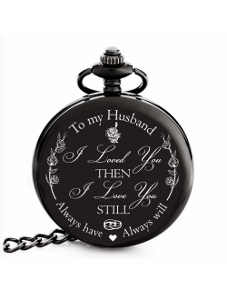 Anniversary Gifts for Men | Engraved 'To my Husband' Pocket Watch | Perfect Gift for Husband from Wife for Valentines / Birthday / Happy Wedding Anniversary!