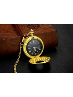 LYMFHCH Vintage Roman Numerals Quartz Pocket Watch, Men Womens Watch with Chain As Xmas Fathers Day Gift