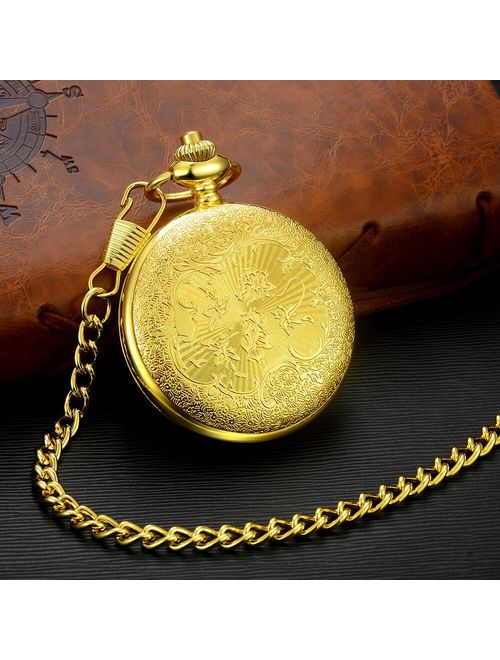 LYMFHCH Vintage Roman Numerals Quartz Pocket Watch, Men Womens Watch with Chain As Xmas Fathers Day Gift