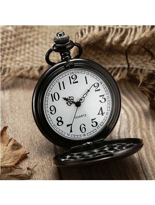 LYMFHCH Classic Smooth and Spider Web Hollow Vintage Quartz Pocket Watch, Arabic Numerals Scale Mens Womens Watch with Chain Xmas Fathers Day Gift