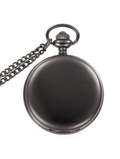 WIOR Classic Smooth Vintage Pocket Watch Silver Steel Mens Watch with 14 in Chain for Xmas Fathers Day Gift