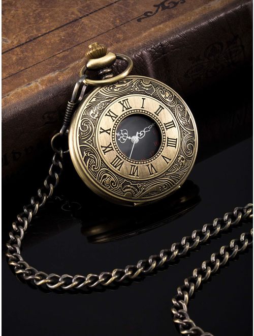Hicarer Vintage Pocket Watch Steel Men Watch with Chain