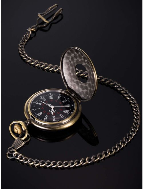 Hicarer Vintage Pocket Watch Steel Men Watch with Chain