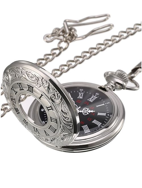 Hicarer Vintage Pocket Watch Steel Men Watch with Chain