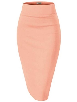 H&C Women's Elastic Waist Stretchy Office Pencil Skirt Made in USA