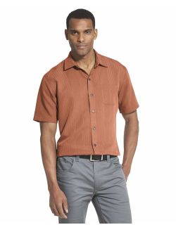Men's Air Short Sleeve Button Down Poly Rayon Stripe Shirt