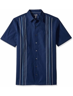 Men's Big and Tall Air Short Sleeve Button Down Panel Stripe Shirt
