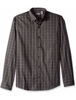 Men's Slim Fit Flex Long Sleeve Button Down Stretch Windowpane Shirt