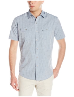 Men's Short-Sleeve Indigo Faux Denim Dobby Shirt