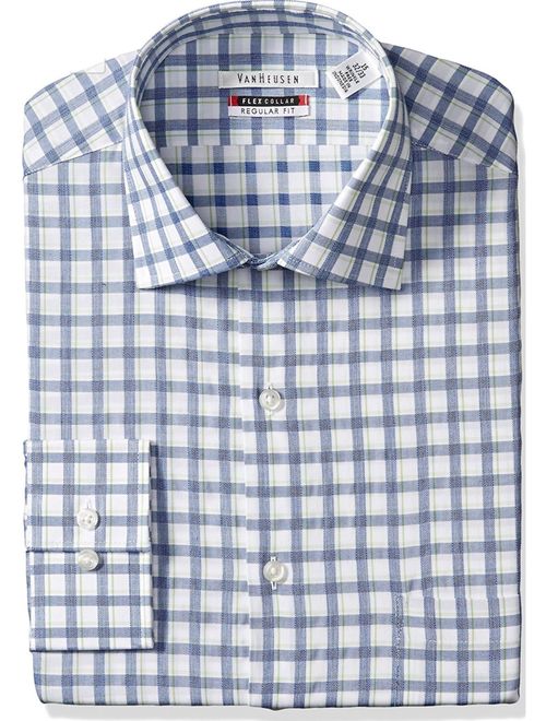 Van Heusen Men's Flex Collar Regular Fit Plaid Spread Collar Dress Shirt