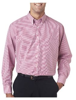 Men's Long-Sleeve Yarn-Dyed Gingham Check - RED HENNA - 3XL V0225