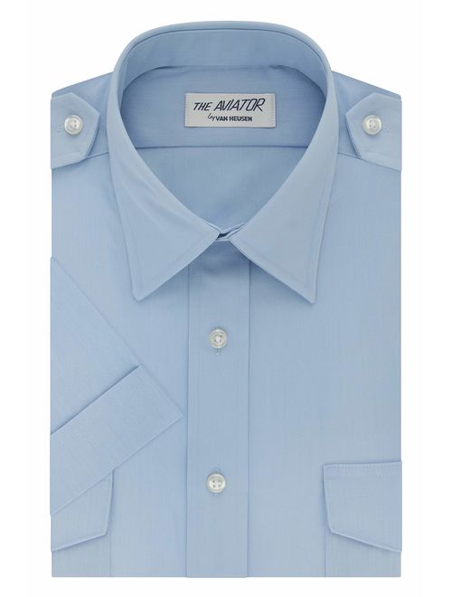 Van Heusen Mens Dress Shirts Short Sleeve Aviator Shirt Solid Spread Collar