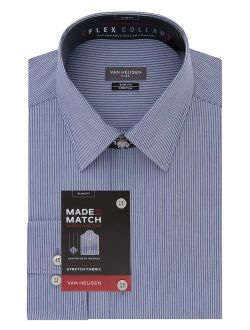 Men's Dress Shirt Flex Collar Slim Fit Stretch Stripe