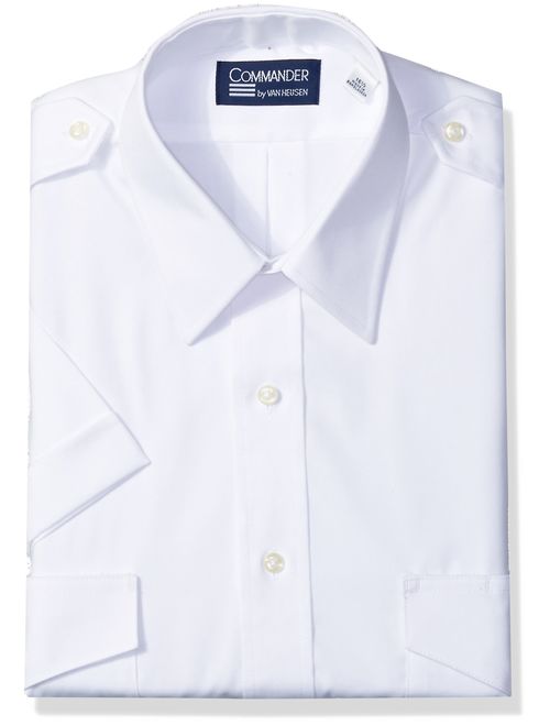 Van Heusen Mens Dress Shirts Short Sleeve Pilot Shirt Solid Spread Collar