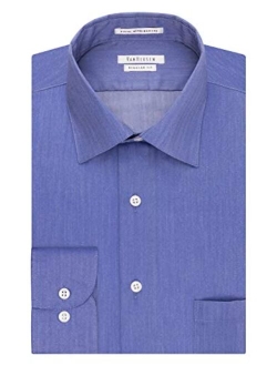 Men's Herringbone Regular Fit Solid Spread Collar Dress Shirt
