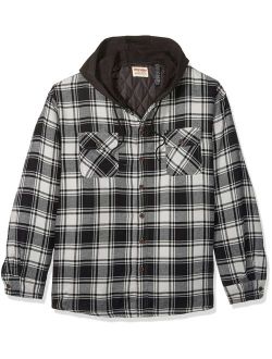 Authentics Men's Long Sleeve Quilted Lined Flannel Shirt Jacket with Hood, Caviar With Black Hood, 3XL