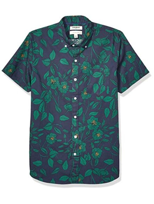 Amazon Brand - Goodthreads Men's Slim-Fit Short-Sleeve Printed Poplin Shirt