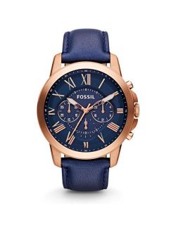 Men's Grant Multi-Function Navy Leather Watch FS4835