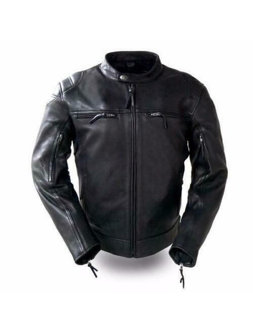 FMC Mens Leather Motorcycle Scooter Jacket FIM288CHRZ "TOP PERFORMER"