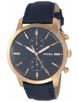 Men Townsman Stainless Steel and Leather Casual Quartz Watch