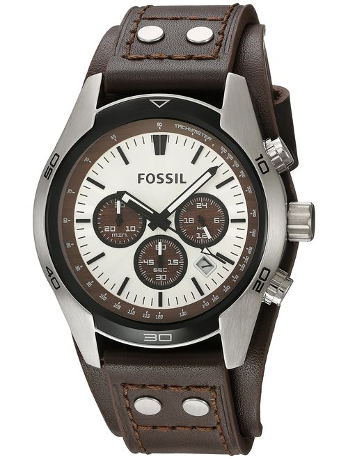 Fossil Men's Coachman Quartz Stainless Steel and Leather Casual Cuff Watch